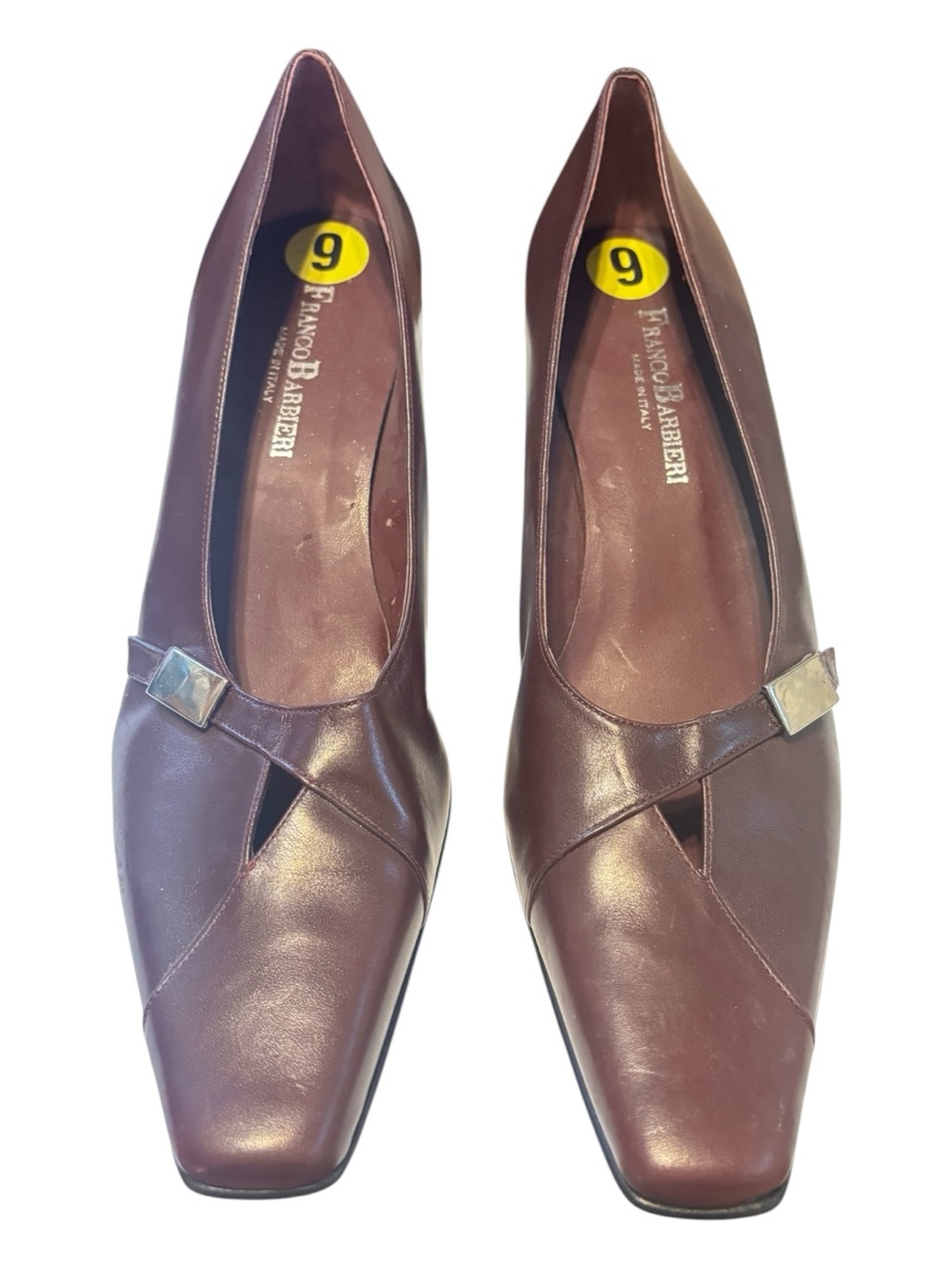 Franco Barbieri Brown Leather Square-Toe Heels Size 9 -never worn